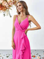 A Line V Neck Sleeveless Backless Sweep/Brush Train Prom Dress