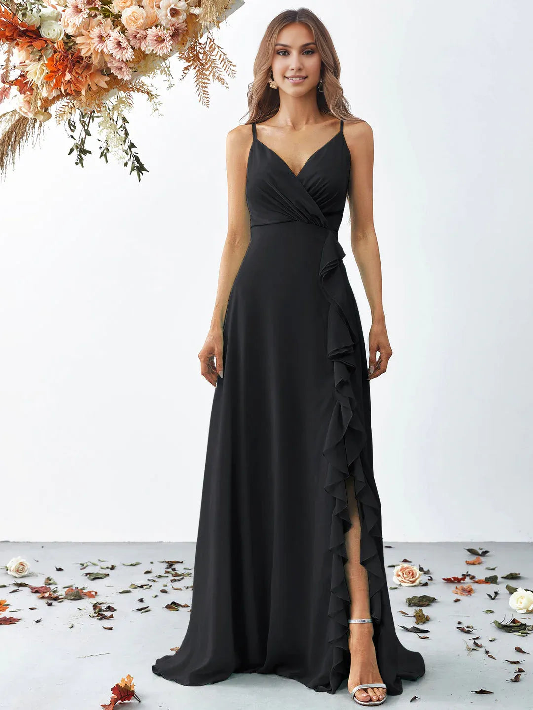 Fashion A Line V Neck Sleeveless Backless Sweep/Brush Train Prom Dress