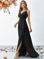 Fashion A Line V Neck Sleeveless Backless Sweep/Brush Train Prom Dress