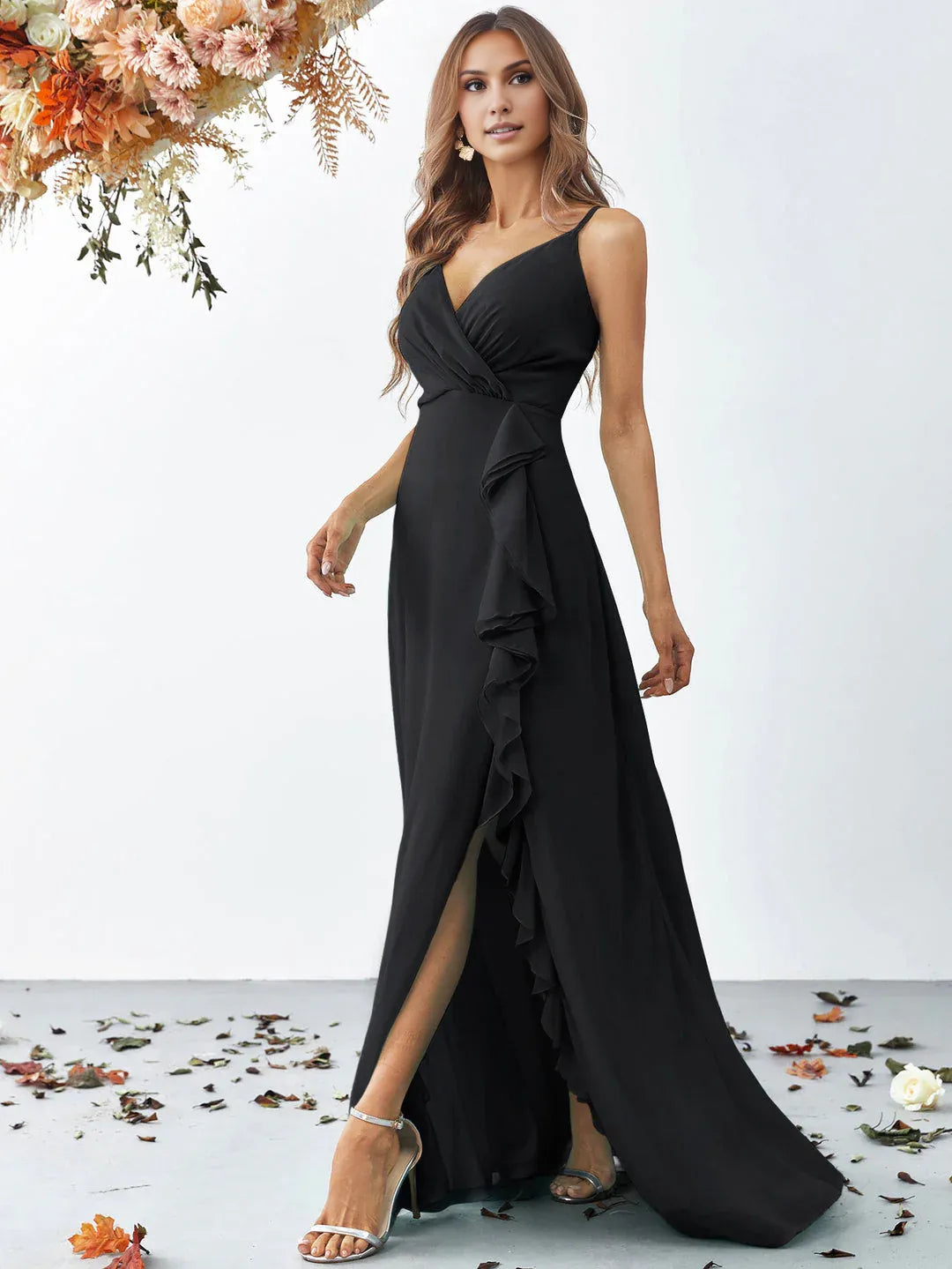 Fashion A Line V Neck Sleeveless Backless Sweep/Brush Train Prom Dress