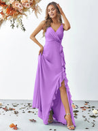 A Line V Neck Sleeveless Backless Sweep/Brush Train Prom Dress