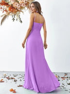 A Line V Neck Sleeveless Backless Sweep/Brush Train Prom Dress