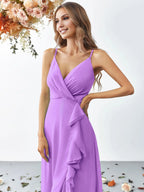 A Line V Neck Sleeveless Backless Sweep/Brush Train Prom Dress