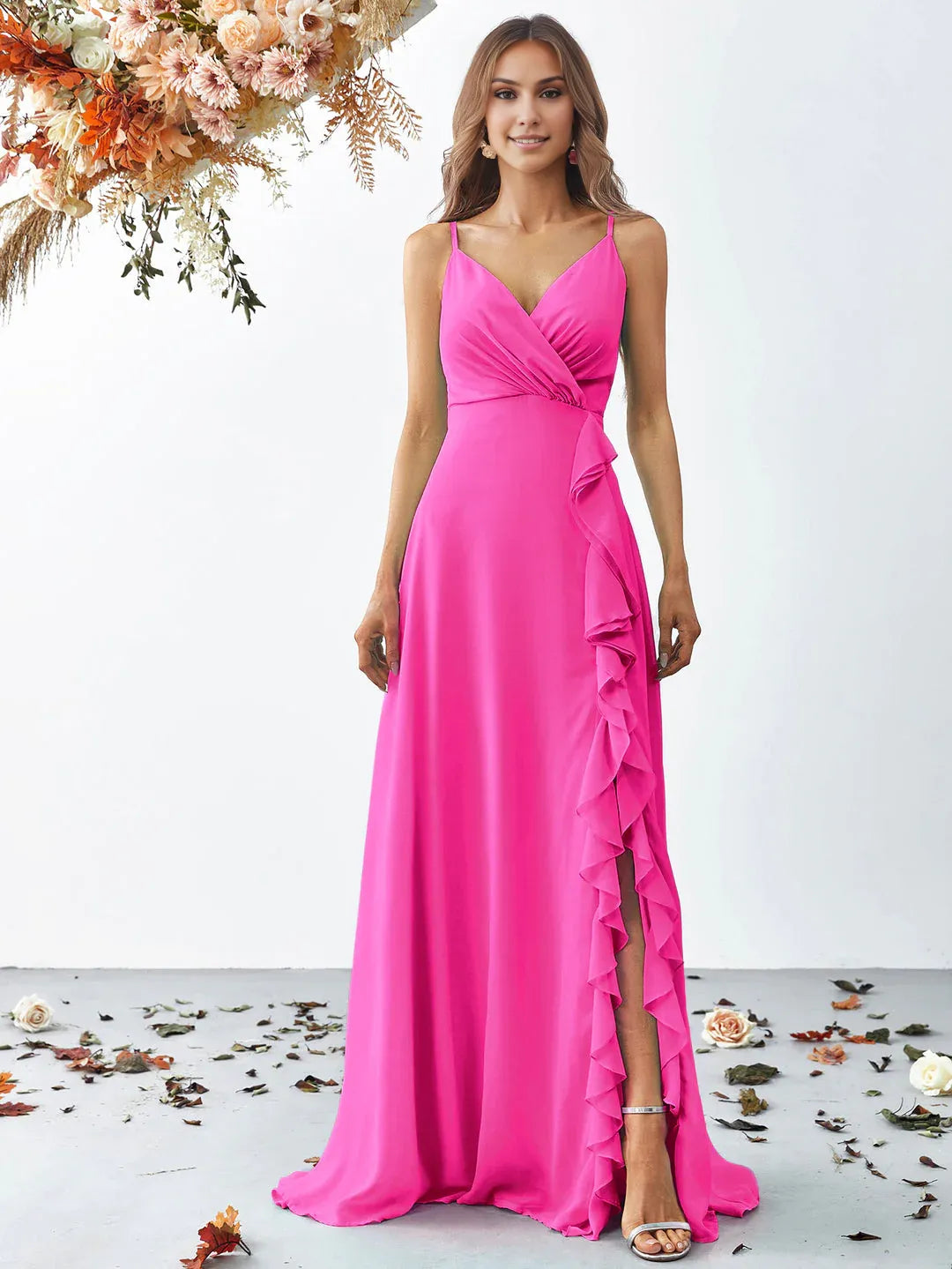 A Line V Neck Sleeveless Backless Sweep/Brush Train Prom Dress