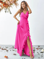 A Line V Neck Sleeveless Backless Sweep/Brush Train Prom Dress
