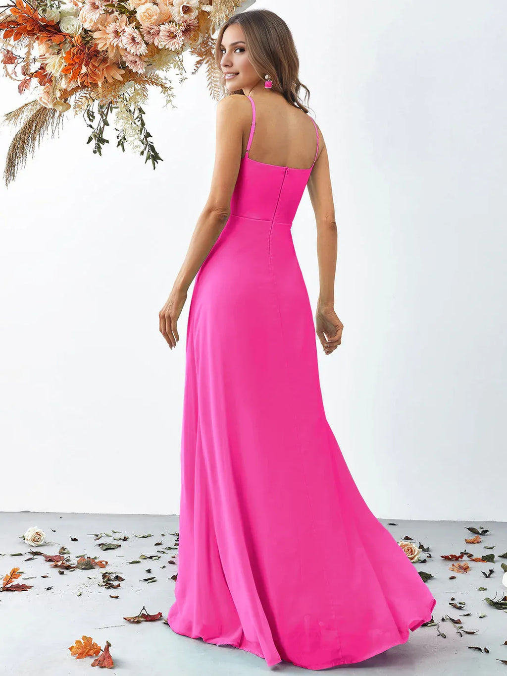 A Line V Neck Sleeveless Backless Sweep/Brush Train Prom Dress