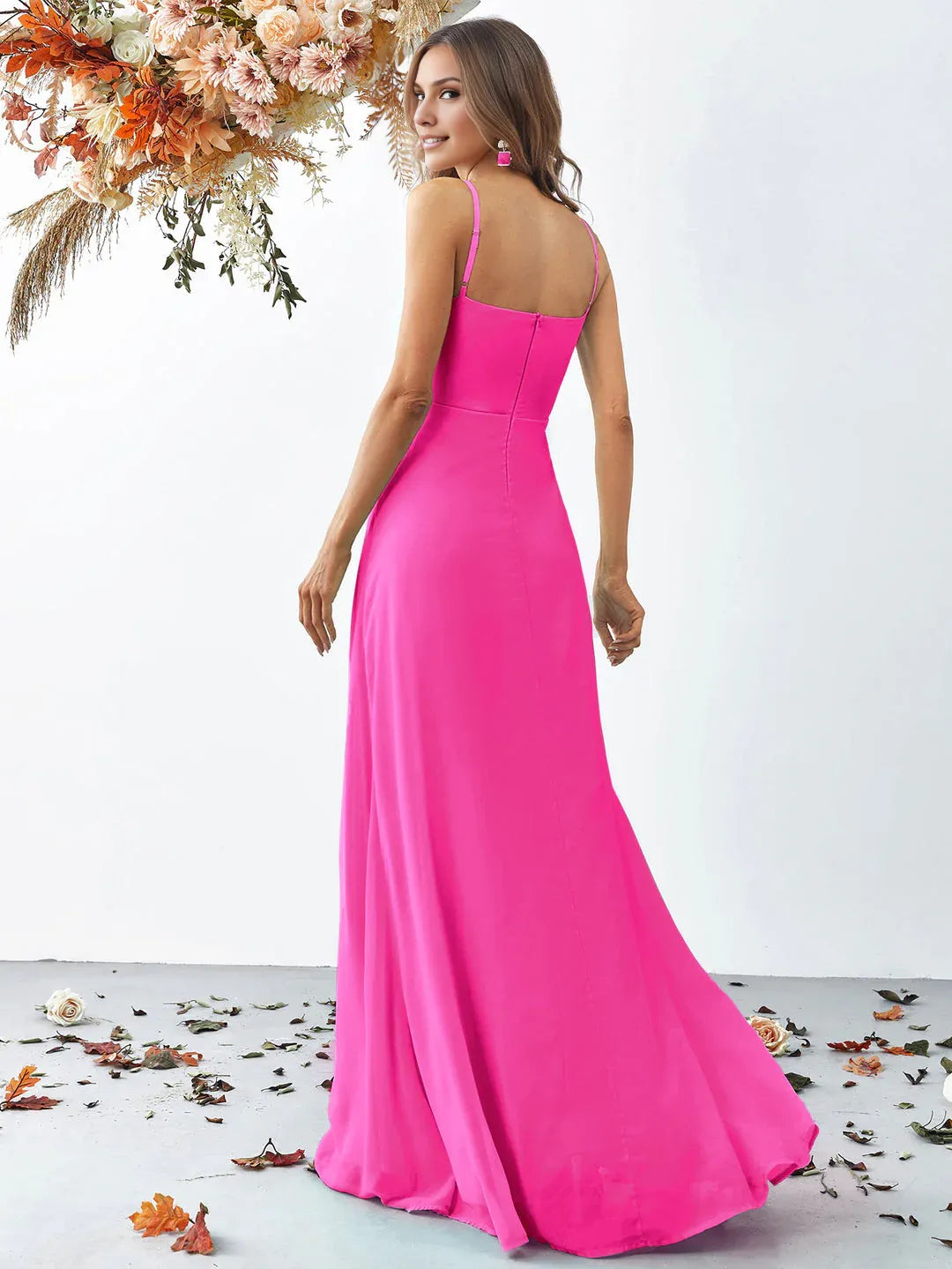 A Line V Neck Sleeveless Backless Sweep/Brush Train Prom Dress