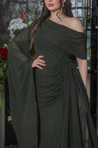 Asymmetrical Neck Long Sleeves A-Line Pleated Floor-Length Evening Dress