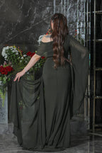 Asymmetrical Neck Long Sleeves A-Line Pleated Floor-Length Evening Dress