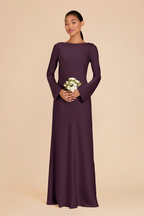 Elegant Boat Neck Satin Bridesmaid Dress with Bell Sleeves and Flounced Mermaid Skirt