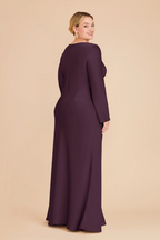 Elegant Boat Neck Satin Bridesmaid Dress with Bell Sleeves and Flounced Mermaid Skirt
