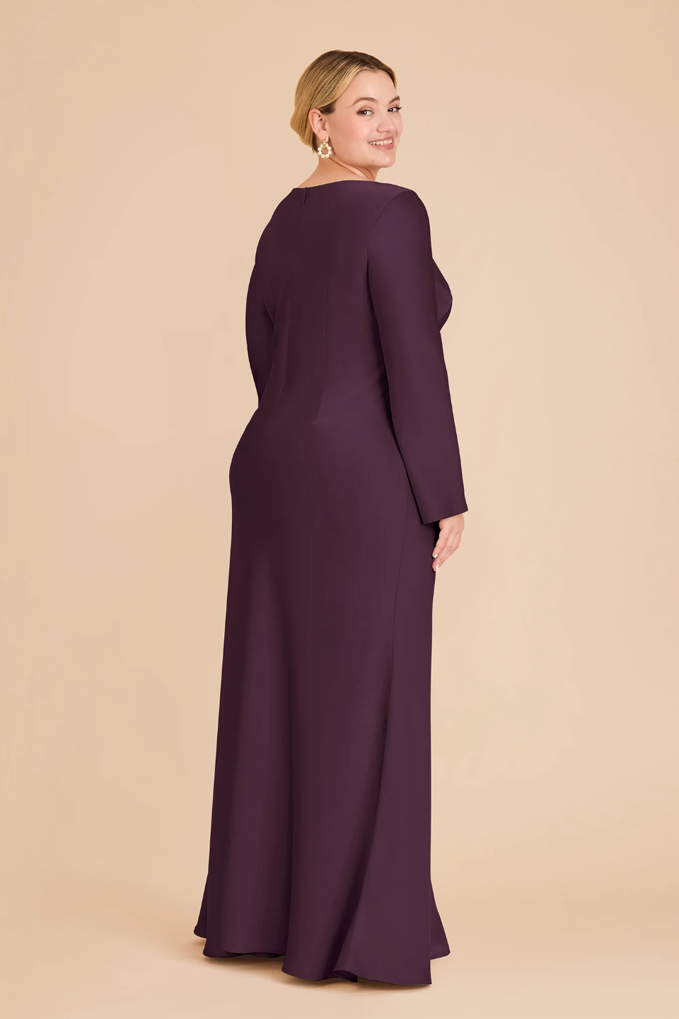 Elegant Boat Neck Satin Bridesmaid Dress with Bell Sleeves and Flounced Mermaid Skirt