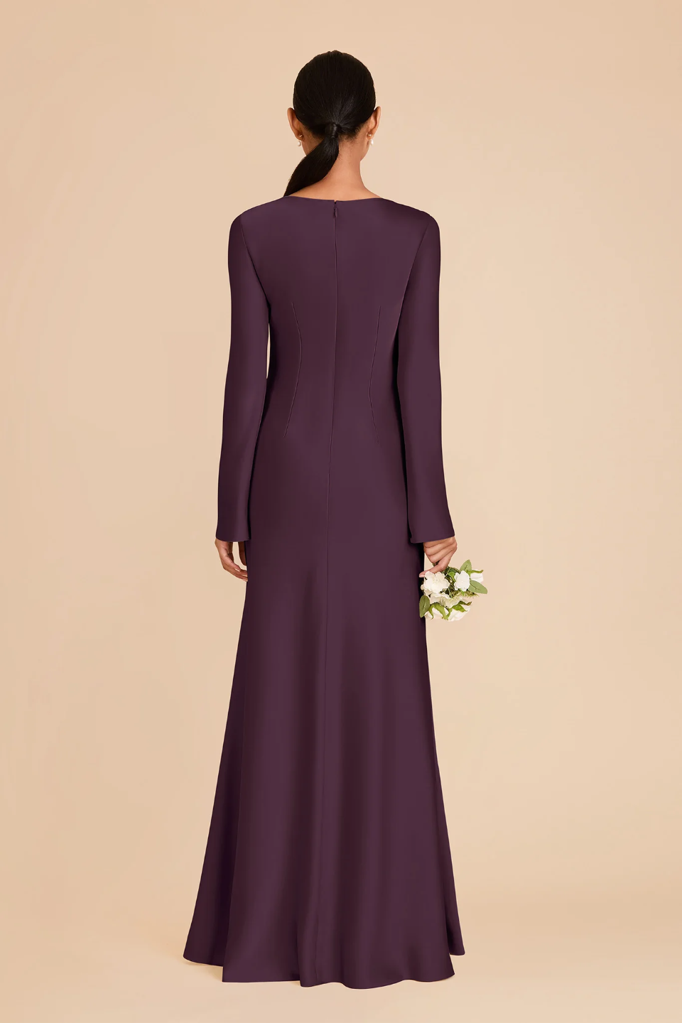 Elegant Boat Neck Satin Bridesmaid Dress with Bell Sleeves and Flounced Mermaid Skirt