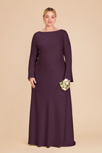 Elegant Boat Neck Satin Bridesmaid Dress with Bell Sleeves and Flounced Mermaid Skirt