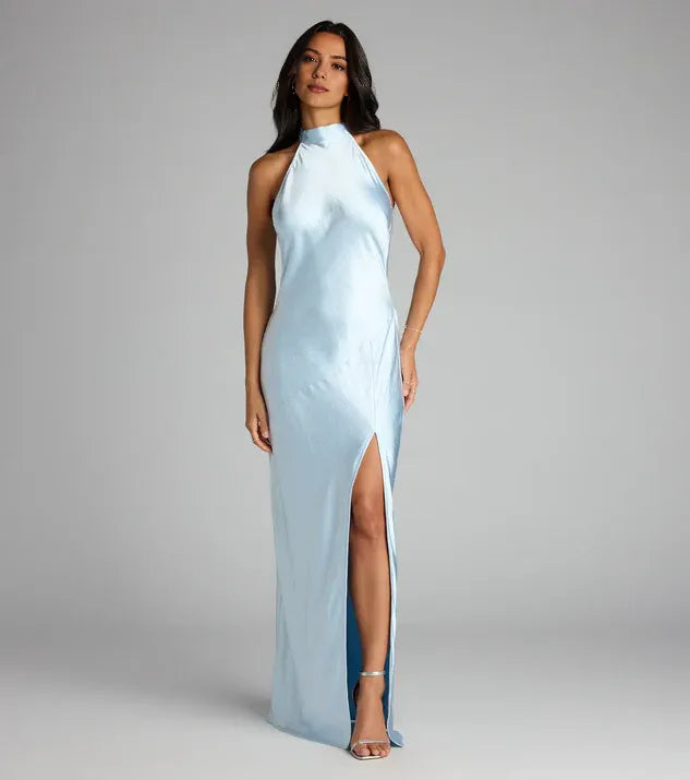 Bodycon Halter Neck Sleeveless Open Back Floor-length Prom Dress