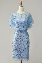 Bodycon Scoop-Neck Butterfly Sleeve Sheer Back Knee-Length Mother of the Bride Dress