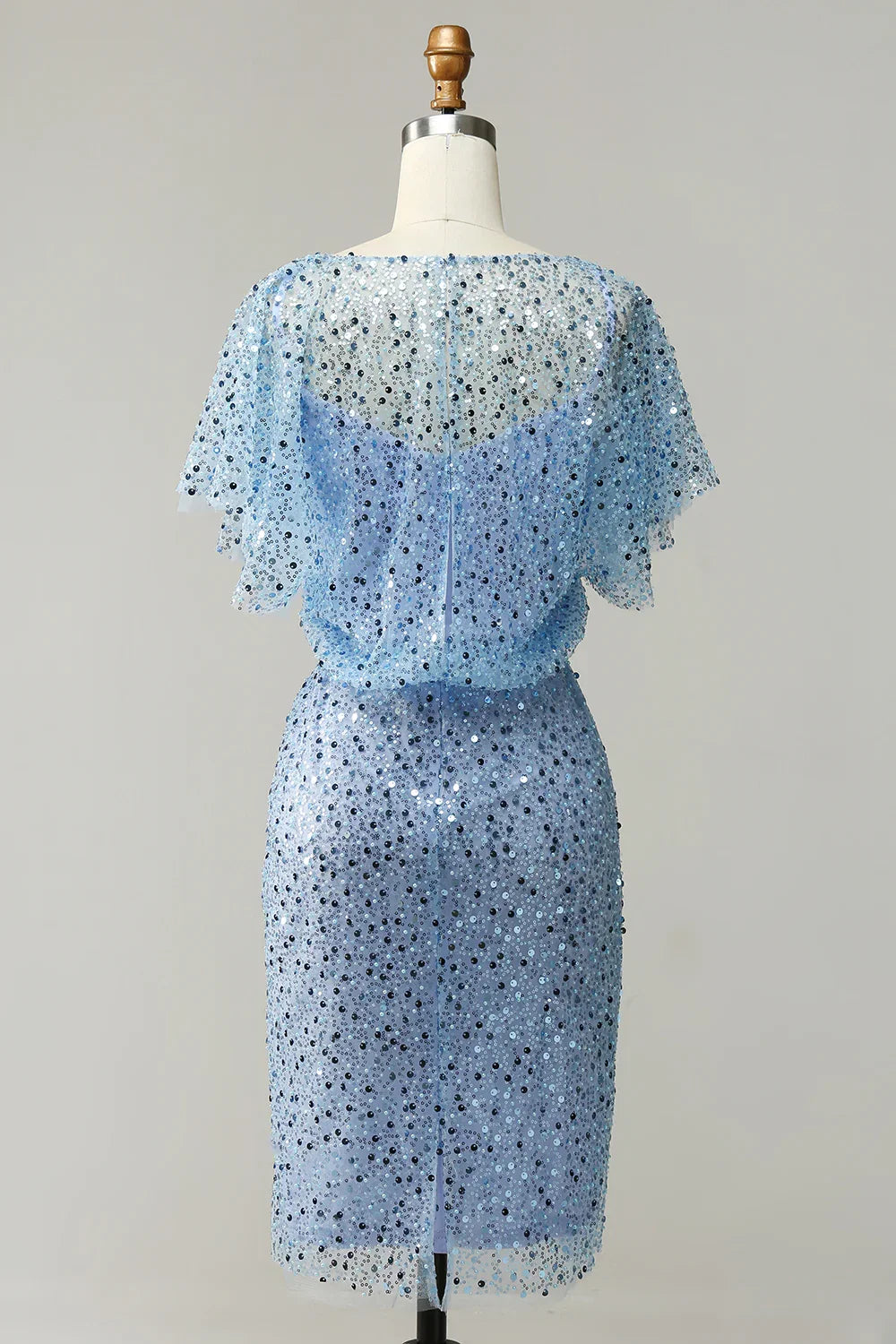 Bodycon Scoop-Neck Butterfly Sleeve Sheer Back Knee-Length Mother of the Bride Dress