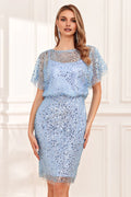 Bodycon Scoop-Neck Butterfly Sleeve Sheer Back Knee-Length Mother of the Bride Dress