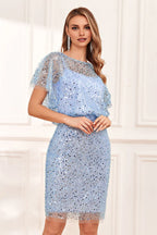 Bodycon Scoop-Neck Butterfly Sleeve Sheer Back Knee-Length Mother of the Bride Dress