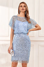Bodycon Scoop-Neck Butterfly Sleeve Sheer Back Knee-Length Mother of the Bride Dress