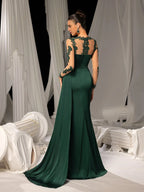 Bodycon Scoop Neck Sheer Long Sleeves Zipper Up Floor-Length Prom Dress