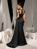 Bodycon Scoop Neck Sheer Long Sleeves Zipper Up Floor-Length Prom Dress