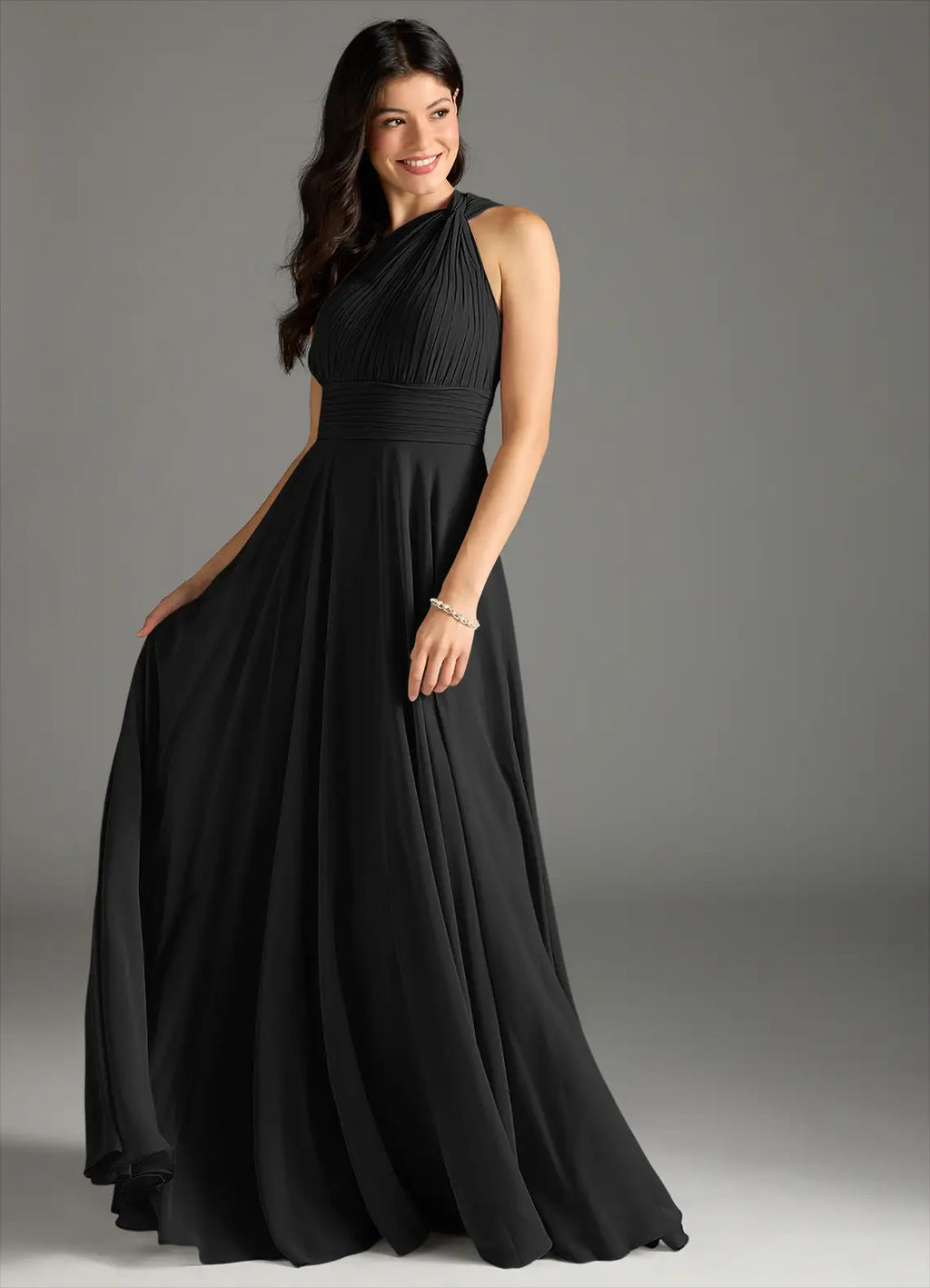 Timeless Bridesmaid Dress with One-Shoulder Neckline, Ruched Bodice and Flowing Chiffon Skirt