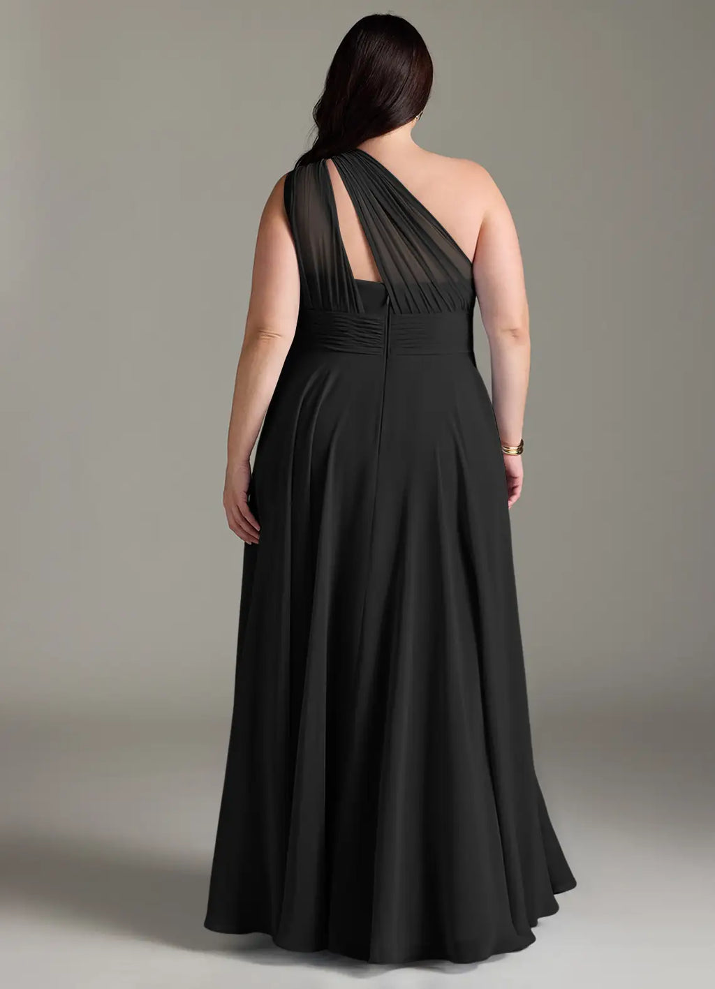 Timeless Bridesmaid Dress with One-Shoulder Neckline, Ruched Bodice and Flowing Chiffon Skirt
