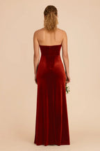 Elegant Burnt Orange Velvet Halter Neck Maxi Bridesmaid Dress with High Side Slit & Open Back