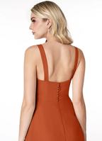 Elegant Chiffon A-Line Square Neck Sleeveless Button Back Slit Floor-Length Bridesmaid Dress for Wedding Occasions