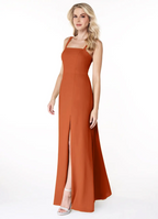 Elegant Chiffon A-Line Square Neck Sleeveless Button Back Slit Floor-Length Bridesmaid Dress for Wedding Occasions