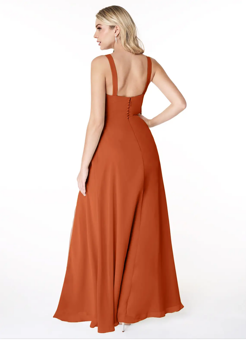 Elegant Chiffon A-Line Square Neck Sleeveless Button Back Slit Floor-Length Bridesmaid Dress for Wedding Occasions