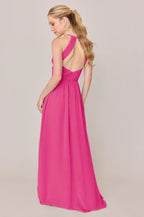 Elegant Chiffon Bridesmaid Dresses with Halter Neckline, Open Back Detail and Ruched Bodice Formal Gown