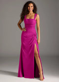 Elegant Chiffon Bridesmaid Dresses with Square Neck and Side Split Detailing
