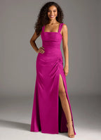 Elegant Chiffon Bridesmaid Dresses with Square Neck and Side Split Detailing