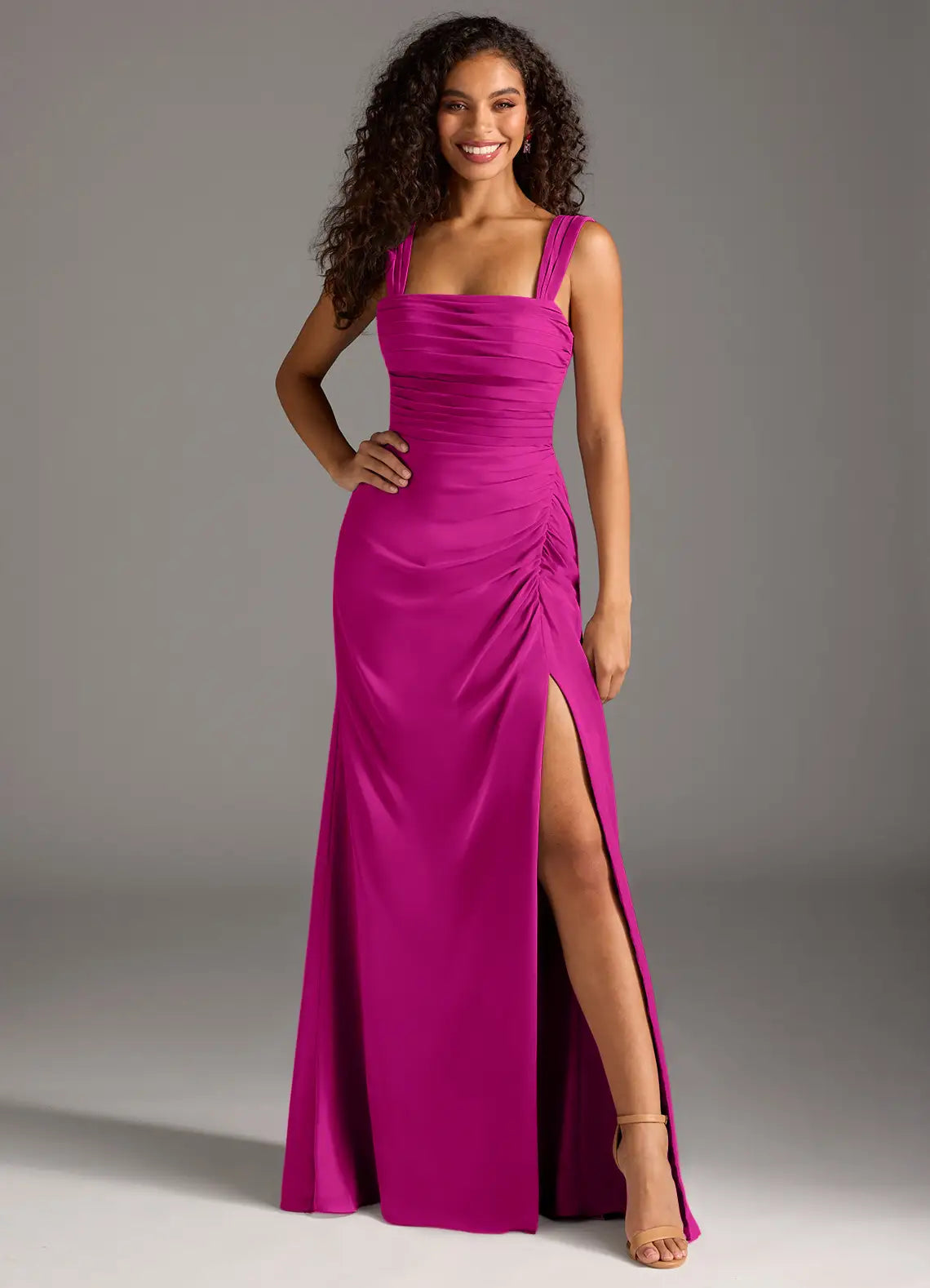Elegant Chiffon Bridesmaid Dresses with Square Neck and Side Split Detailing