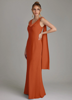 Elegant Chiffon Cowl Neck Open Back Sash Floor-Length Bridesmaid Dress