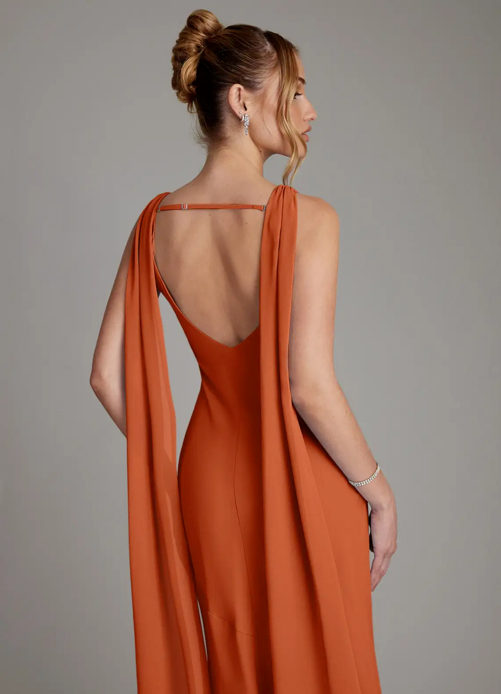 Elegant Chiffon Cowl Neck Open Back Sash Floor-Length Bridesmaid Dress