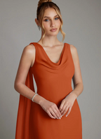 Elegant Chiffon Cowl Neck Open Back Sash Floor-Length Bridesmaid Dress