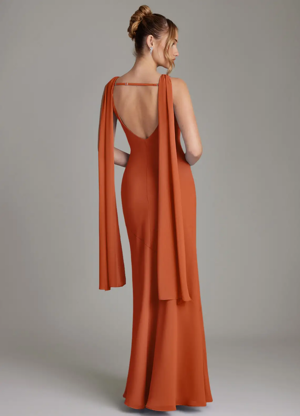 Elegant Chiffon Cowl Neck Open Back Sash Floor-Length Bridesmaid Dress