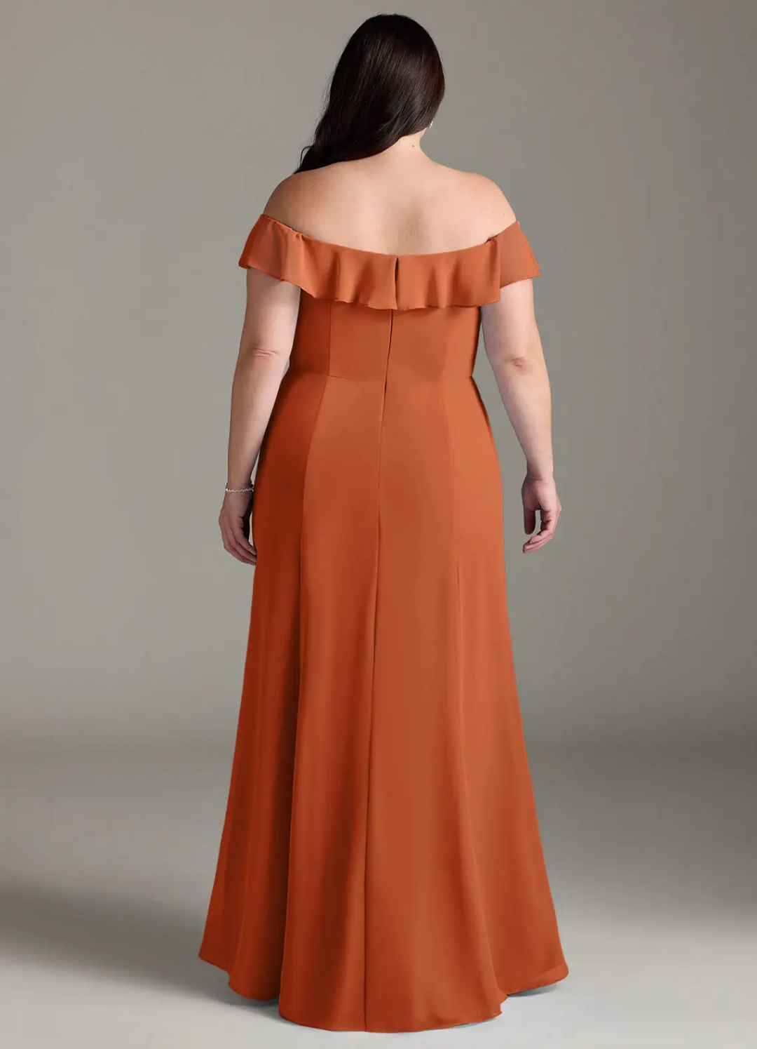 Elegant Chiffon Mermaid Off-the-Shoulder Ruffled Slit Floor-Length Bridesmaid Dress for Wedding Events