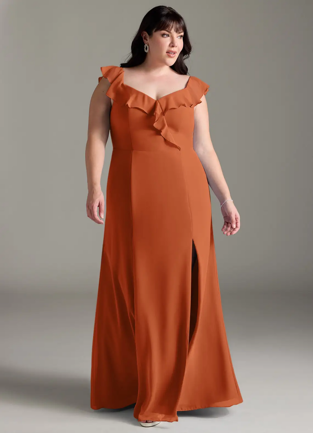 Elegant Chiffon Mermaid Off-the-Shoulder Ruffled Slit Floor-Length Bridesmaid Dress for Wedding Events