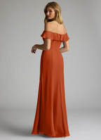 Elegant Chiffon Mermaid Off-the-Shoulder Ruffled Slit Floor-Length Bridesmaid Dress for Wedding Events