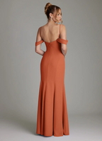 Elegant Chiffon Off-Shoulder Spaghetti Strap Ruffle High-Slit Floor-Length Bridesmaid Dress