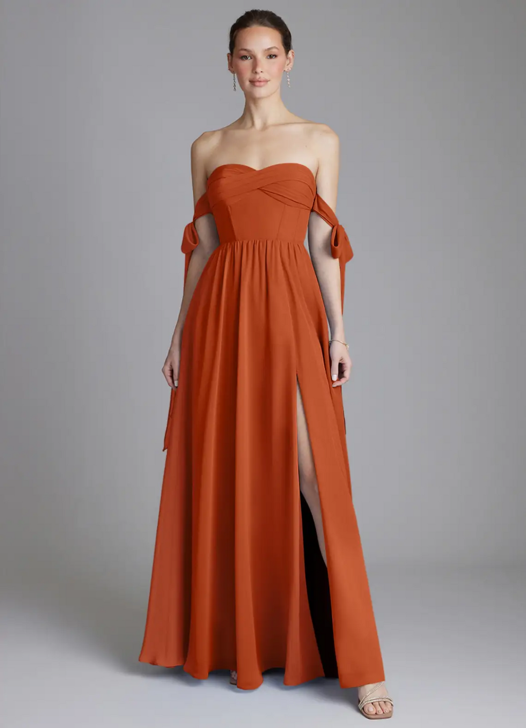 Elegant Chiffon Off-Shoulder Sweetheart Bow Tie High-Slit Floor-Length Bridesmaid Dress