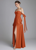 Elegant Chiffon Off-Shoulder Sweetheart Bow Tie High-Slit Floor-Length Bridesmaid Dress