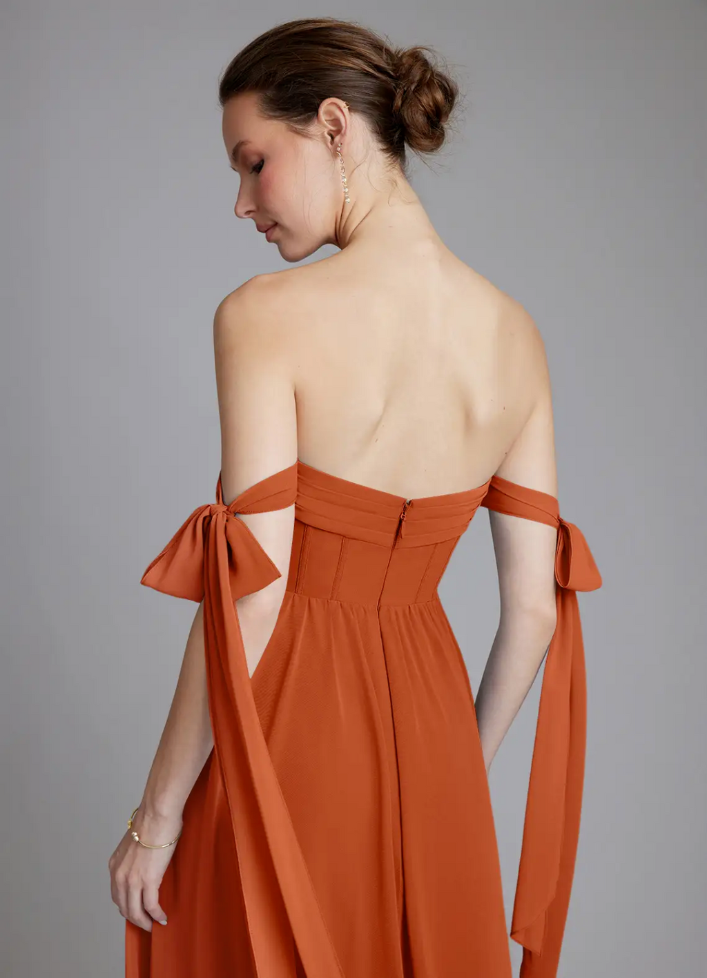 Elegant Chiffon Off-Shoulder Sweetheart Bow Tie High-Slit Floor-Length Bridesmaid Dress