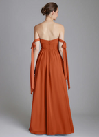 Elegant Chiffon Off-Shoulder Sweetheart Bow Tie High-Slit Floor-Length Bridesmaid Dress