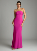 Elegant Chiffon Sheath Strapless Pleated Bodice Open Back Floor Length Bridesmaid Dress