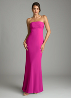 Elegant Chiffon Sheath Strapless Pleated Bodice Open Back Floor Length Bridesmaid Dress